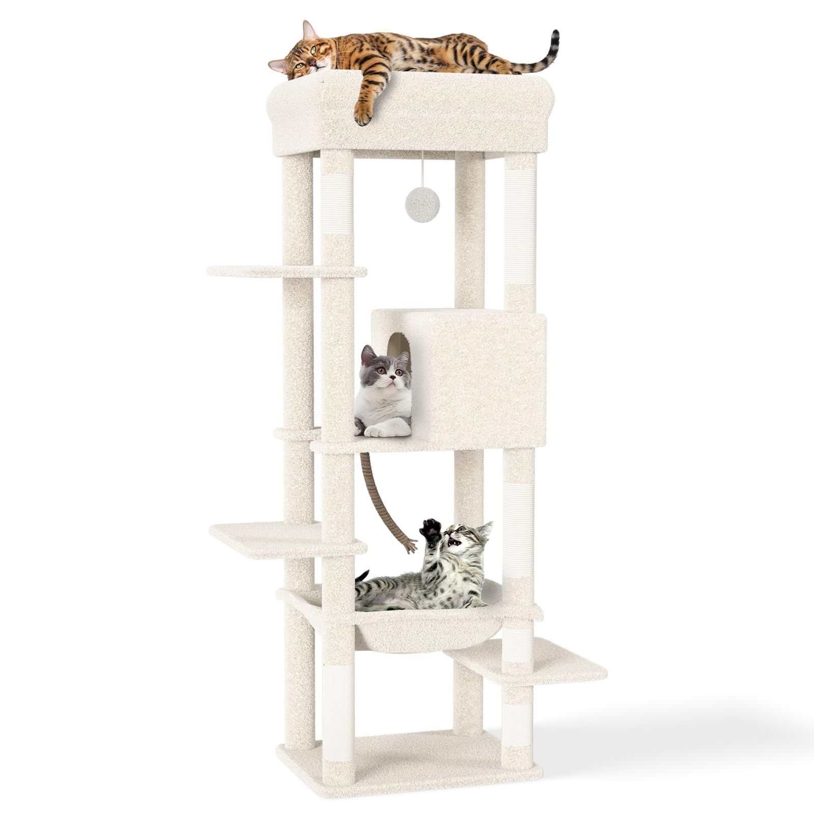 [CozyMeow] キャットタワー スリム 据え置き ハンモック キャットハウス 大型猫用 つめとぎ 猫 キャットウォーク 爪とぎ 多頭飼い 人気 猫タワー キャットステップ おしゃれ かわいい ねこ キャット タワー 高い安定性 運動不足 7228dbb5