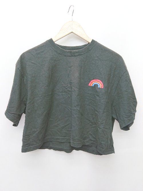 ◇ ⊂Φ X-girl エックスガール レインボー　ショート丈 半袖 Tシャツ　カットソー サイズ1 ブラック レディース P 【1409250027024】