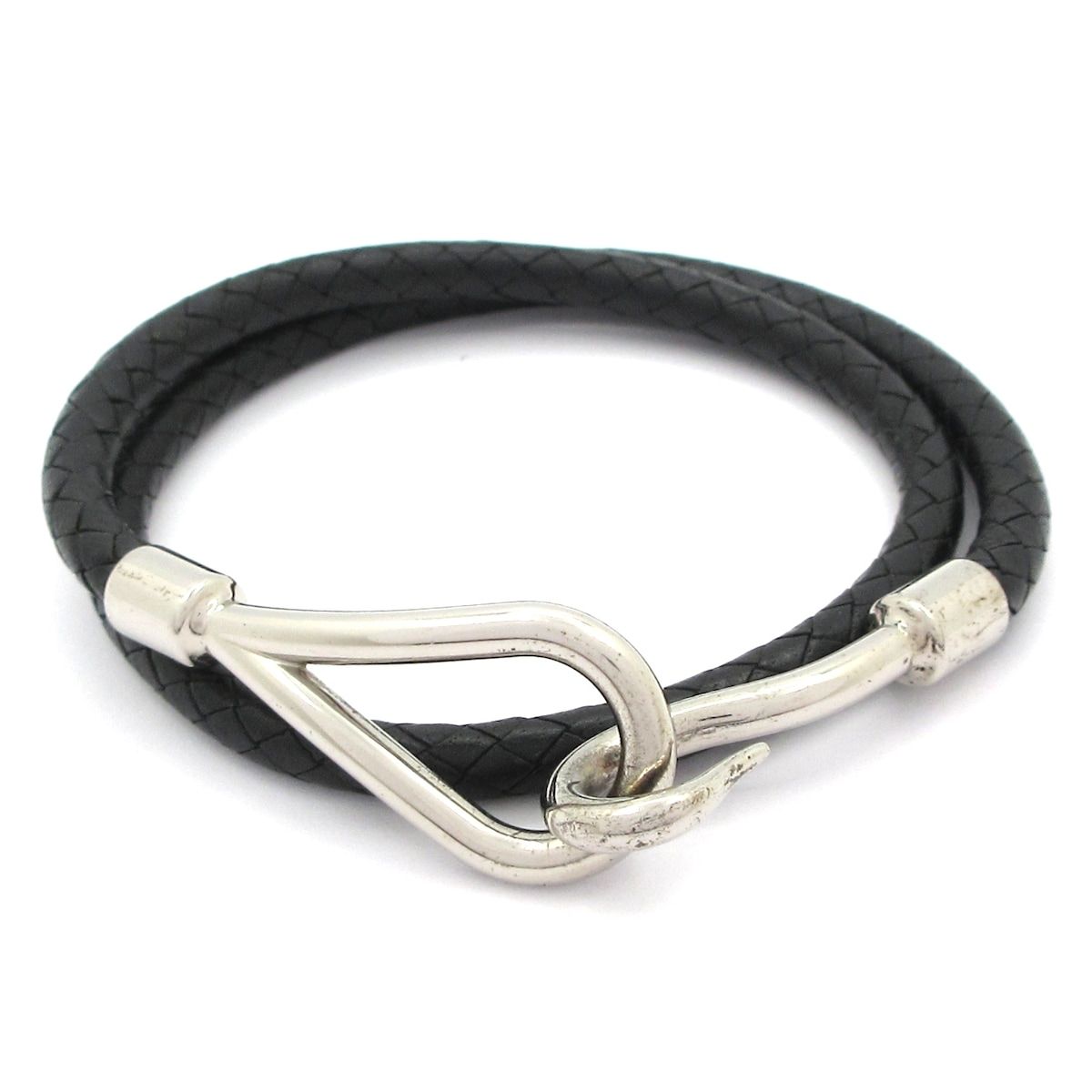 HERMES(エルメス) ブレスレット ジャンボ レザー 黒×シルバー 2連