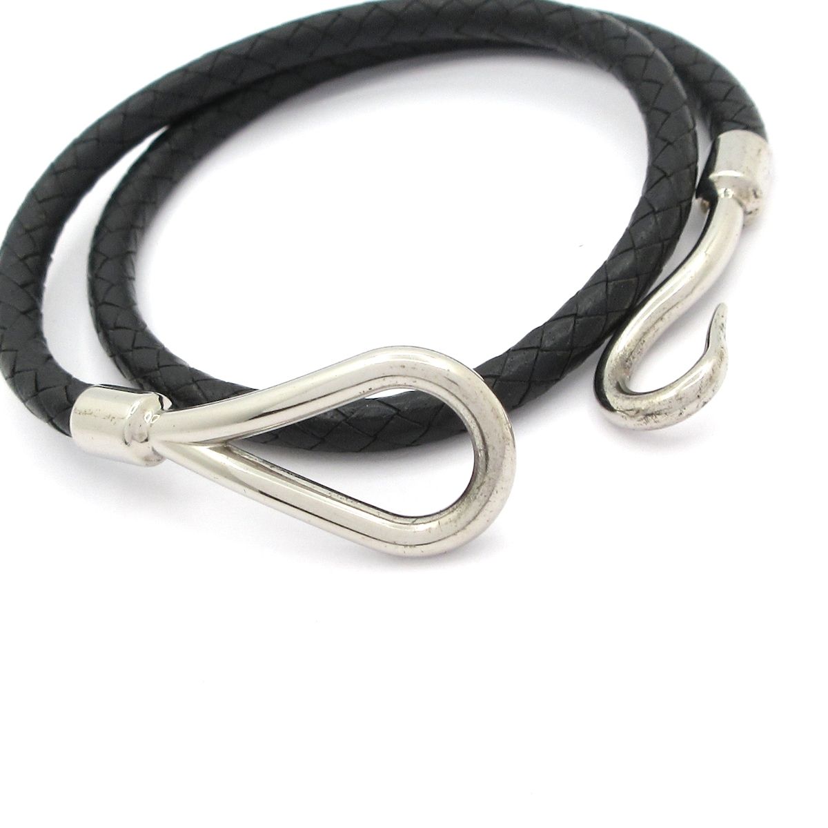 HERMES(エルメス) ブレスレット ジャンボ レザー 黒×シルバー 2連