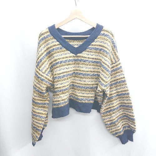 ◇ ⊇ nemne store　ネンネストア ヘリンボーン柄 長袖 セーター サイズM イエロー系 レディース E 【1410100004355】