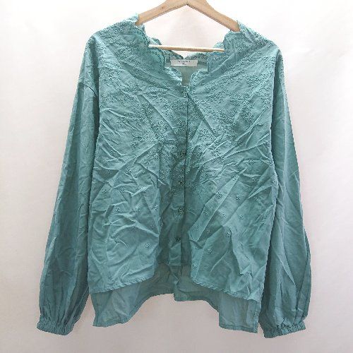 ◇ ⊂ Samansa Mos2 blue サマンサモスモス ブルー シアー素材 長袖 ブラウス サイズ Free グリーン系 レディース E 【1410100001316】