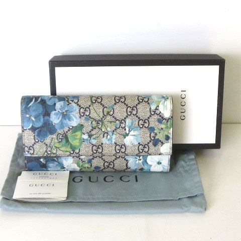 グッチ GUCCI 財布 長財布 GGブルームス スプリーム フローラル 花柄 PVC ネイビー ブルー グレー