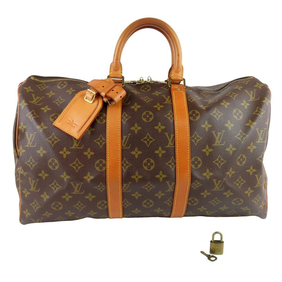LOUIS VUITTON ルイヴィトン キーポル45 Keepall 45 モノグラム ブラウン ボストンバッグ ネームタグ ポワニエ パドロック付き フランス製 rk10451