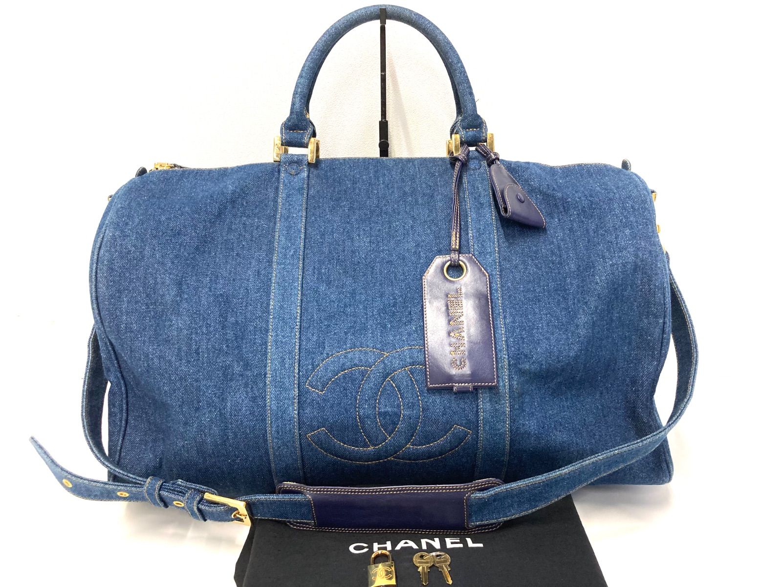 CHANEL シャネル ココマーク デニム ボストンバッグ 2WAY ショルダー ブルー 4番台 レディース