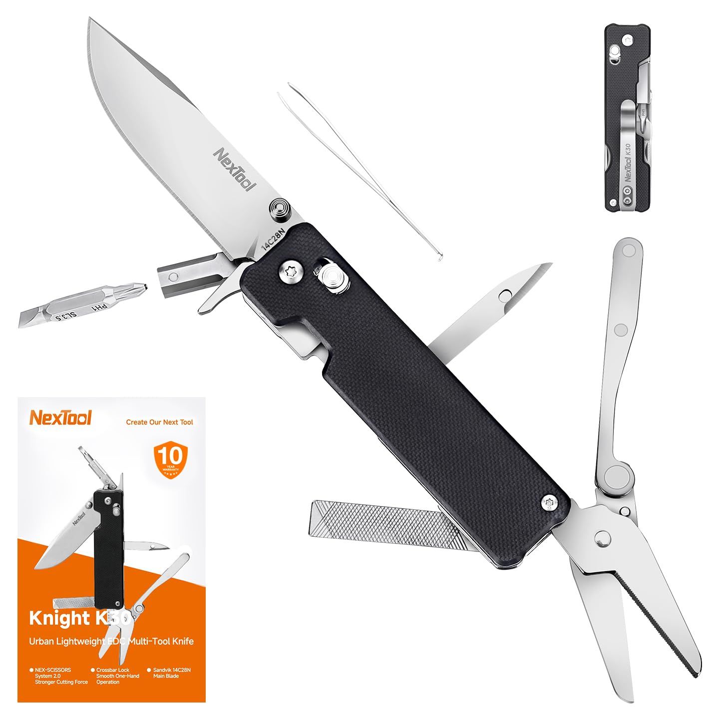NexTool マルチツール、Knight K30 衝撃波ロック式折りたたみナイフ、11-in-1 マルチツール、2.76 インチ 14C28N スチールナイフ、ジグソー、G10ハンドル付き 携帯可能なEDC・アウトドア・DIYに 男性への贈 5dbc55bd