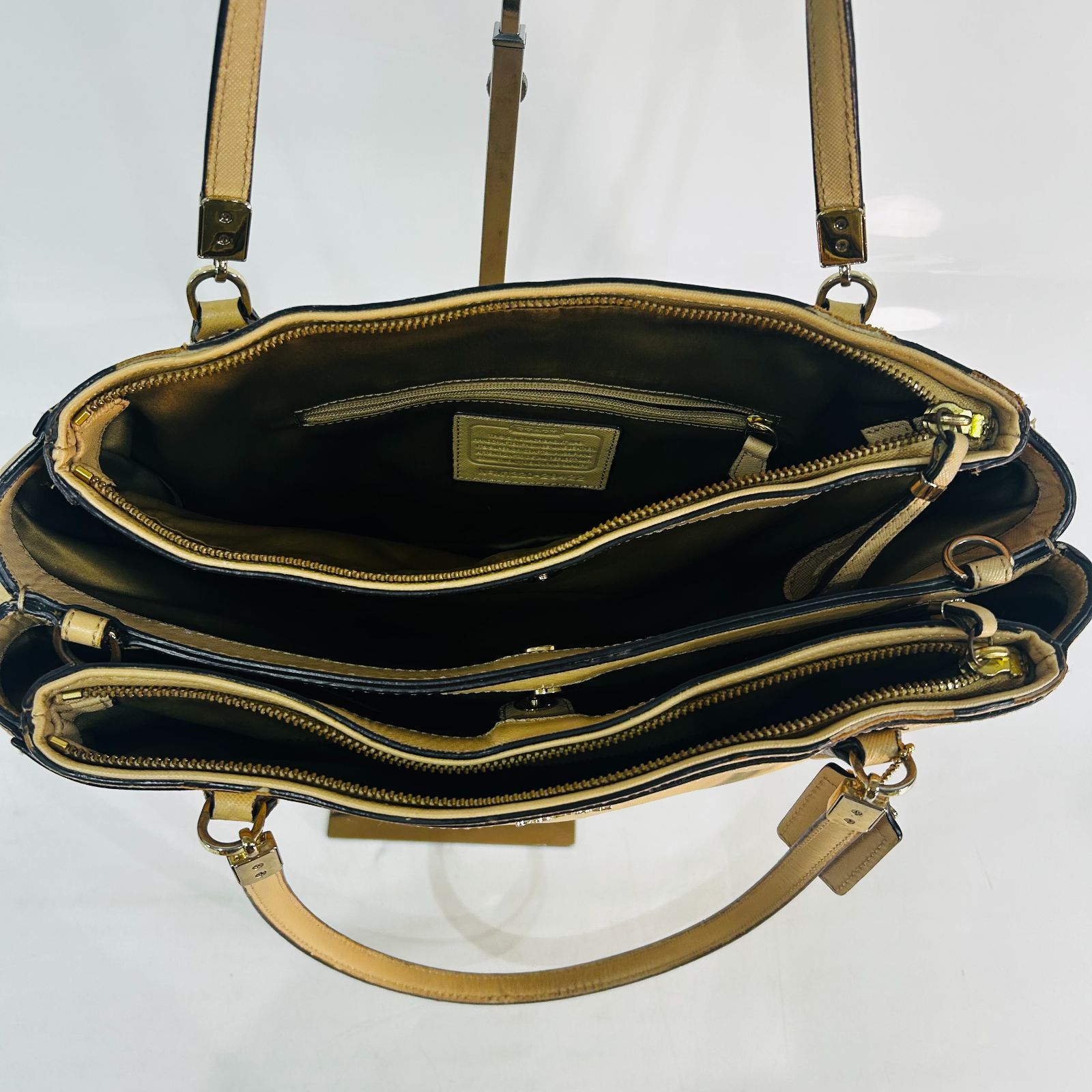 NC3544 COACH コーチ マディソン ベージュ ブラウン レザー ショルダー 