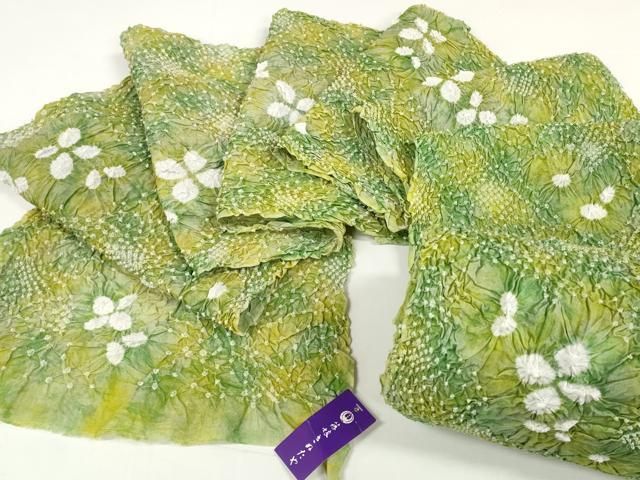 平和屋着物●極上　夏物　名門　藤娘きぬたや・総絞り　浴衣　反物　着尺　湯のし前　花散らし　タグ付き　綿　逸品　未使用　DZAA12036kh6