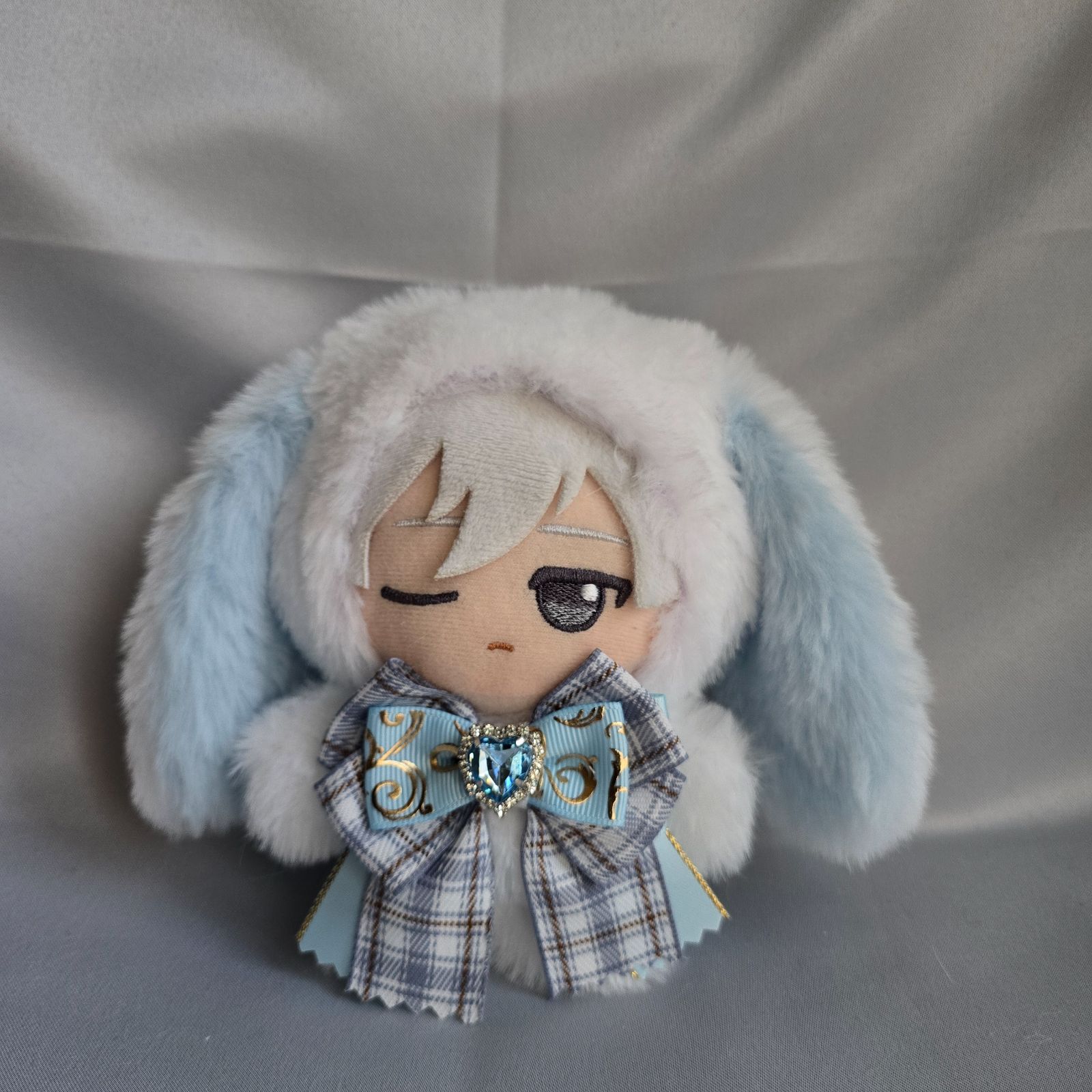 ちびぐるみ ぬい服 11cm 着ぐるみ 垂れ耳うさぎ 白(内耳 スカイブルー