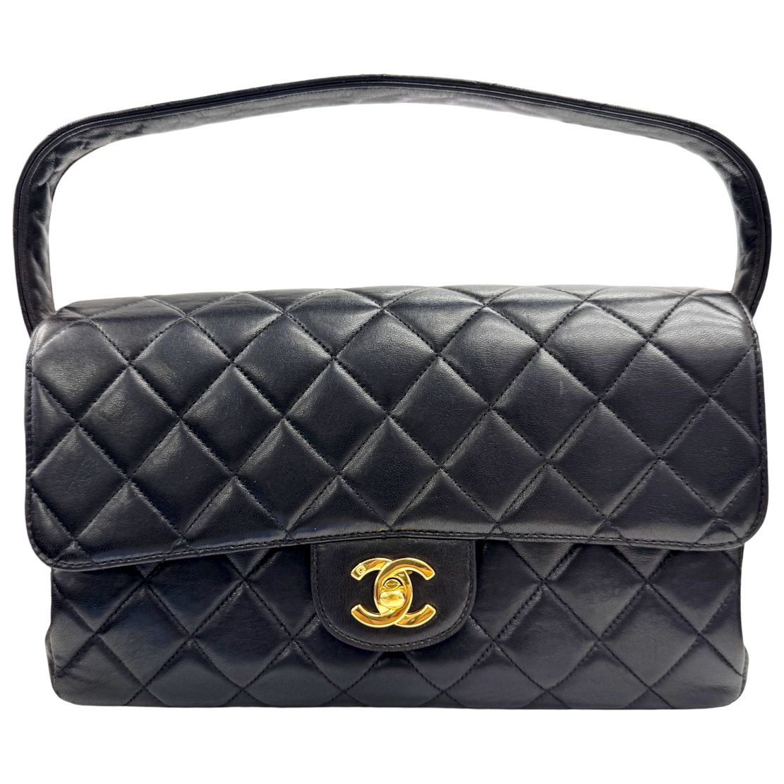 【中古】CHANEL シャネル マトラッセ25 ダブルフェイス ラムスキン ブラック ゴールド金具 4番台 ハンドバッグ ヴィンテージシャネル ターンロック ココマーク 【ブランドギャラリー心斎橋店】