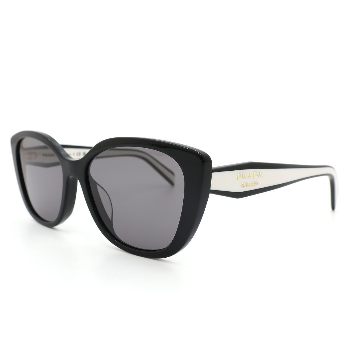 【 美品 】PRADA プラダ サングラス VPR B04-F 55□16 16K-101 140 ブラック ホワイト イタリア製 アイウエア ユニセックス フォックス型