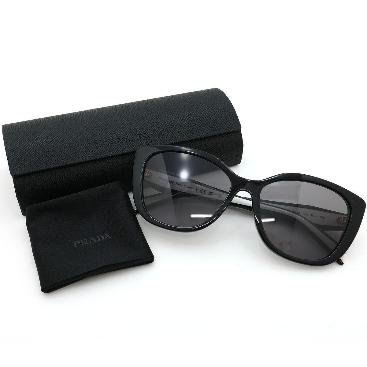 【 美品 】PRADA プラダ サングラス VPR B04-F 55□16 16K-101 140 ブラック ホワイト イタリア製 アイウエア ユニセックス フォックス型