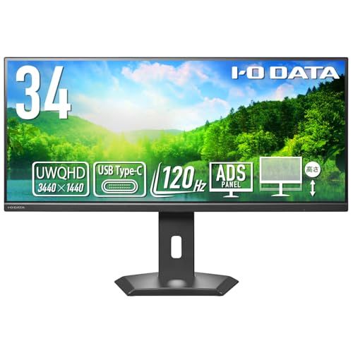 IODATA モニター 34インチ UWQHD 21:9 超ワイド 120Hz Type-C給電 USB-C 65W ADSパネル 非光沢 ブラック 省スペース (HDMI×1/DisplayPort×1/USB-C×1/USB-A×2/有線 901a861c