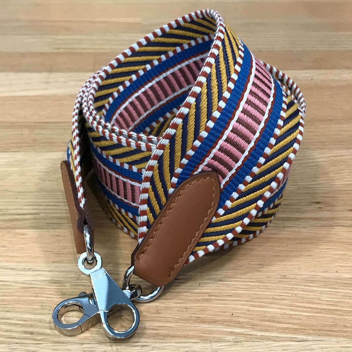 超美品 エルメス バンドリエール サングルカヴァル ジョーヌアンブル ローズエテ SV金具 D刻印 ショルダーストラップ 15453