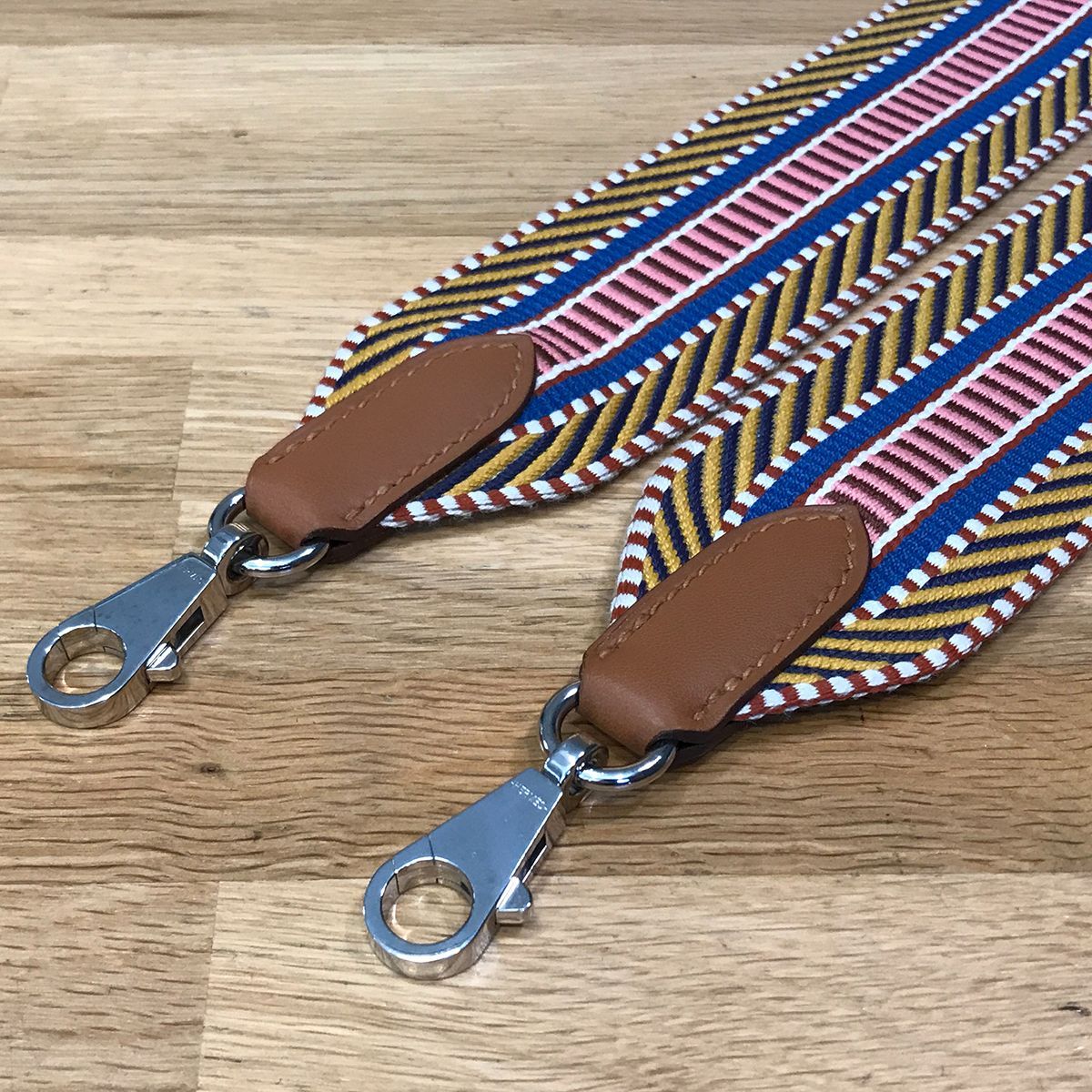 超美品 エルメス バンドリエール サングルカヴァル ジョーヌアンブル ローズエテ SV金具 D刻印 ショルダーストラップ 15453