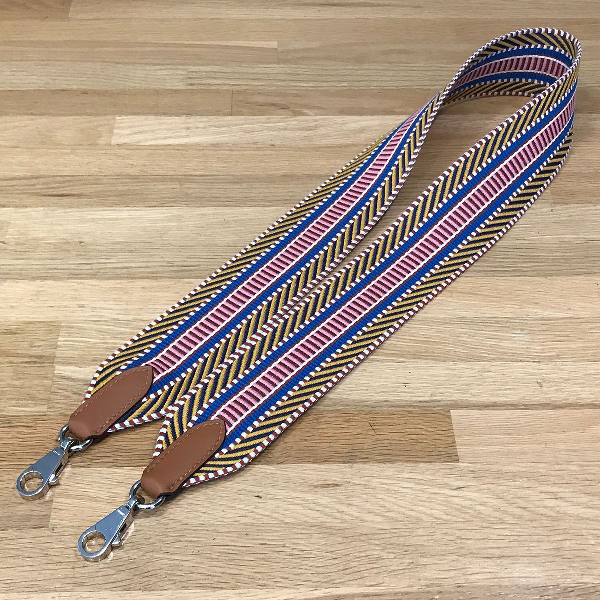 超美品 エルメス バンドリエール サングルカヴァル ジョーヌアンブル ローズエテ SV金具 D刻印 ショルダーストラップ 15453