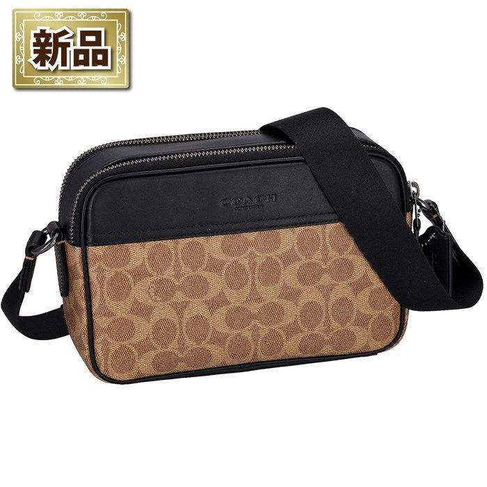コーチ COACH グラハム クロスボディバッグ CV921 QBNRX 2024 AW タン シグネチャーキャンバス ブラック スムース カーフレザー