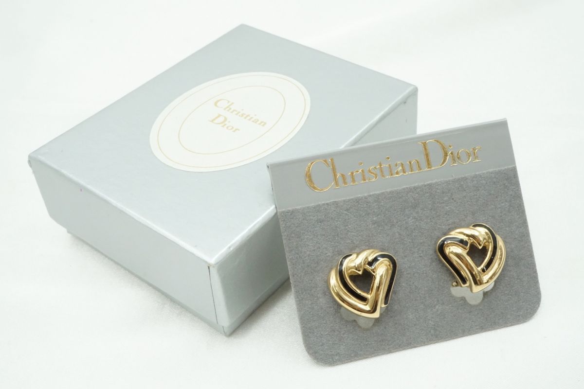 クリスチャン ディオール ヴィンテージ イヤリング ハートモチーフ アクセサリー メッキ 金 ゴールド Christian Dior 6475j