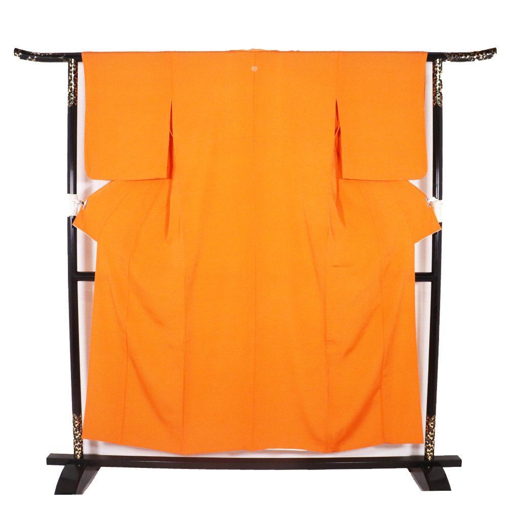 単衣 鮫小紋 正絹 橙色 Sサイズ ki32127 美品 単衣 夏着物 レディース シルク ギフト カジュアル 送料無料