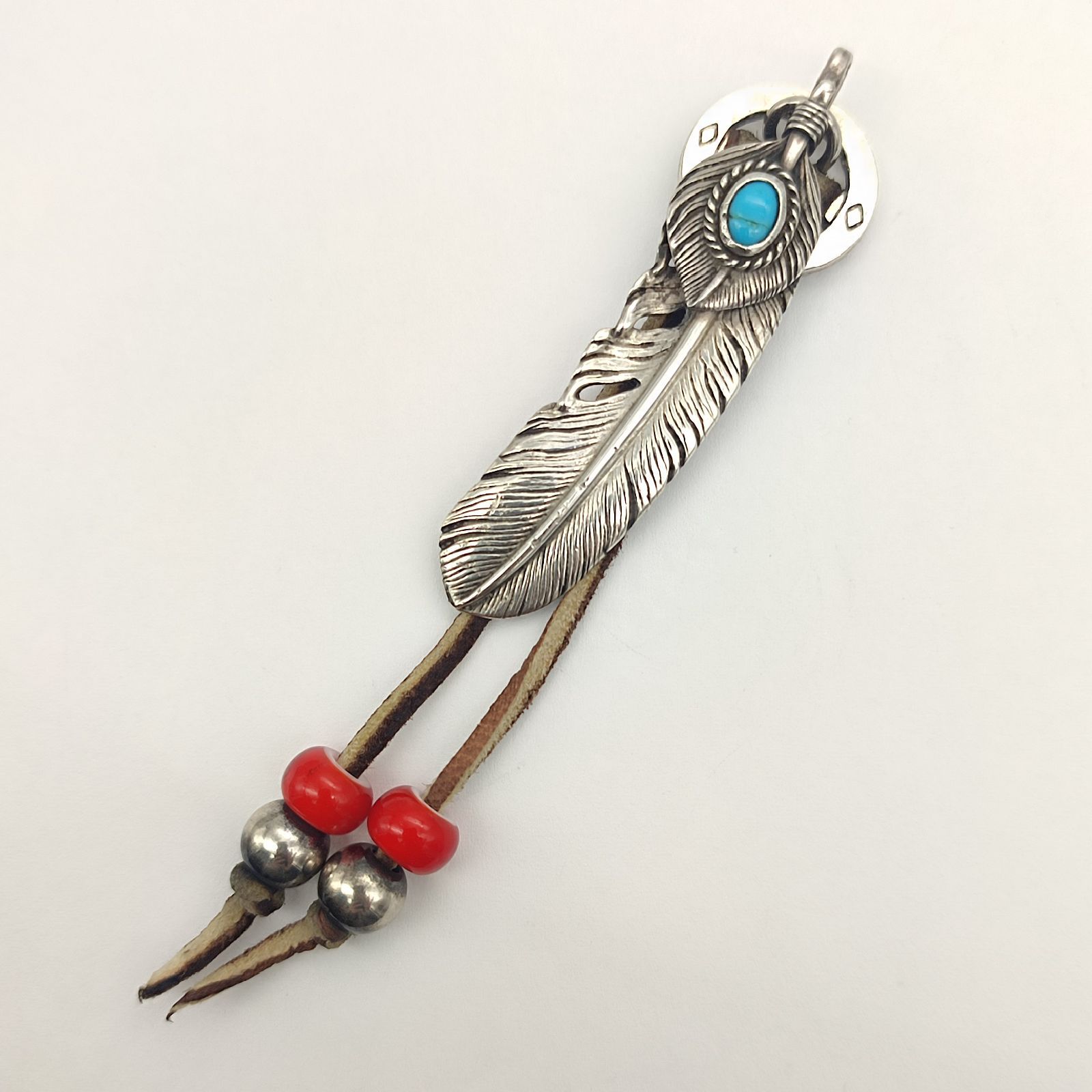 【美品】TADY&KING　タディアンドキング　上銀銀縄フェザー　Lサイズ　Wホイール革紐　中空ビーズ　SILVER　シルバー925　16.6g