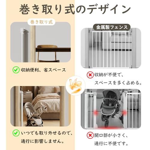 ベビーゲート ロール式 アップグレード 中部サポート強化 高120CM幅200CM 穴あけ不要 ベビーフェンス 階段上 巻き取り式 ペットゲート 安全ロック機能 赤ちゃん 猫 犬 ?走防止ゲート ネジ＆貼る両用付 ホワイト [並行輸入品]kk 39f35001