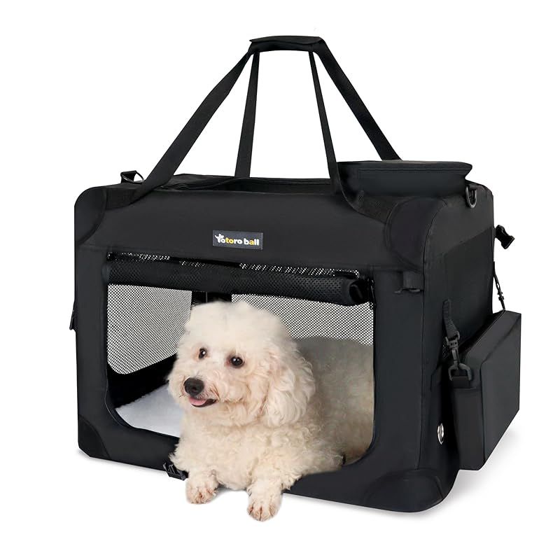 Totoro ball 犬用キャリーバッグ ソフトクレート 犬 キャリーケース 中型犬 犬用クレート 折りたたみ 犬 車用ケージ 5面メッシュ ロック付き 給水ボトルバンド付き 中小型犬・猫2匹 10kgまで『車載、旅行、避難、アウトドア、帰省で活用！』 1