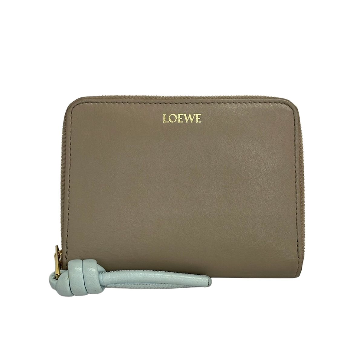 LOEWE(ロエベ) 2つ折り財布 - グレージュ×ライトブルー ラウンドファスナー レザー