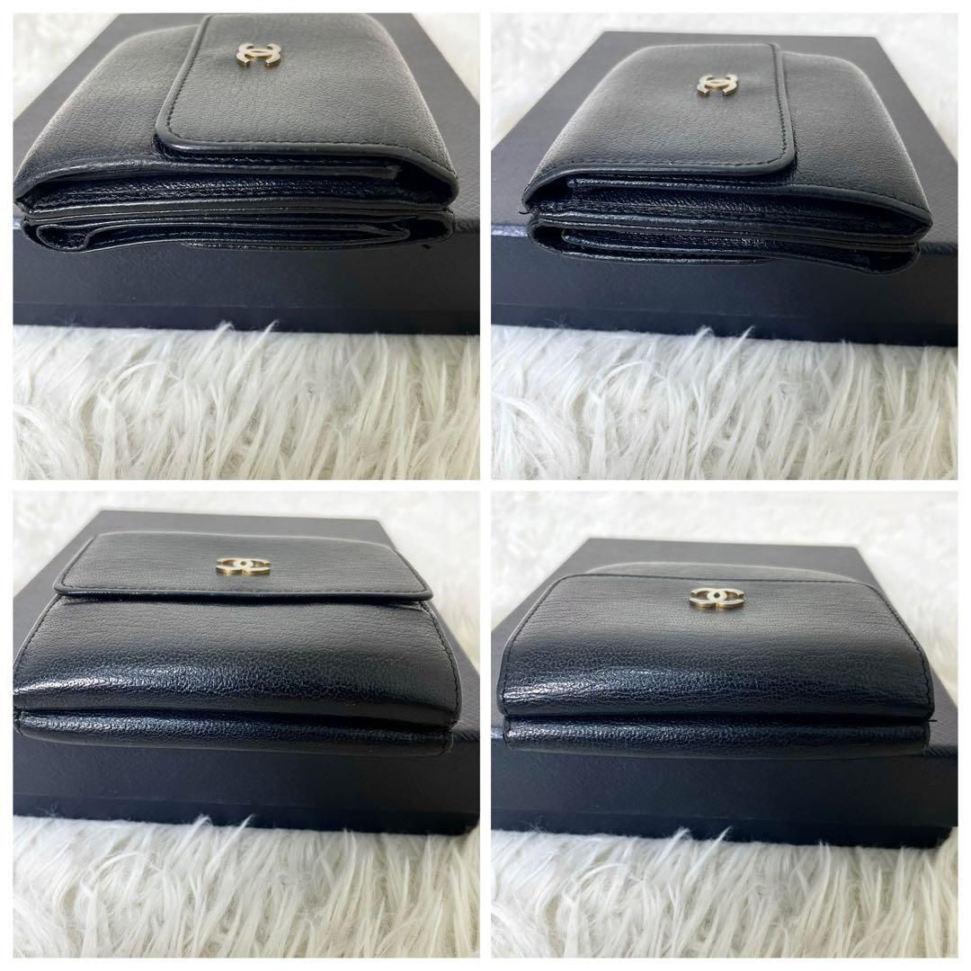シャネル　CHANEL 三つ折り財布　ココマーク　ブラック　黒　レザー