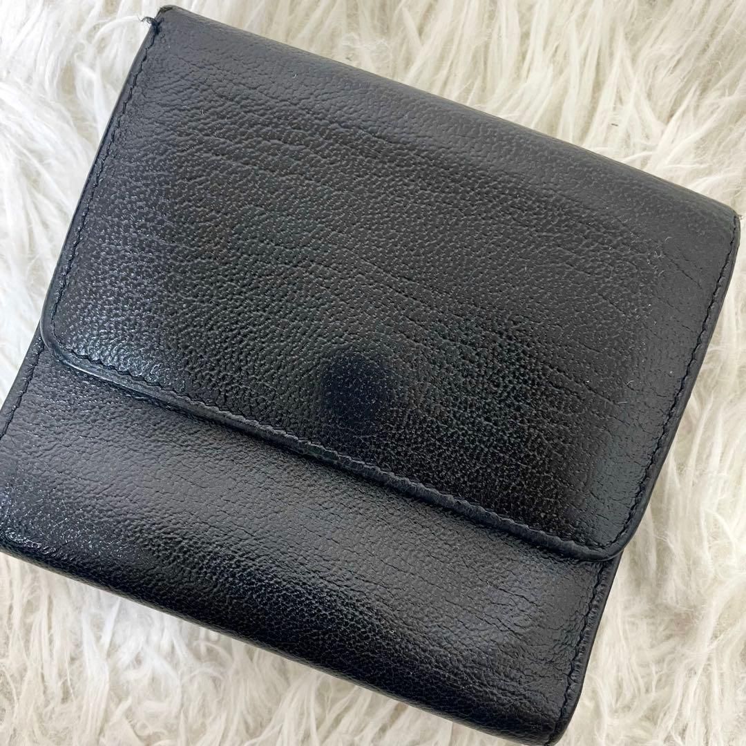 シャネル　CHANEL 三つ折り財布　ココマーク　ブラック　黒　レザー