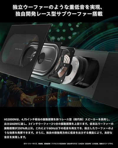 ハイセンス 2.1ch サウンドバー スピーカー HS2000N サブウーファー内蔵 Bluetooth/HDMI/ARC対応 2024年モデル ブラック送料無料 a4063365