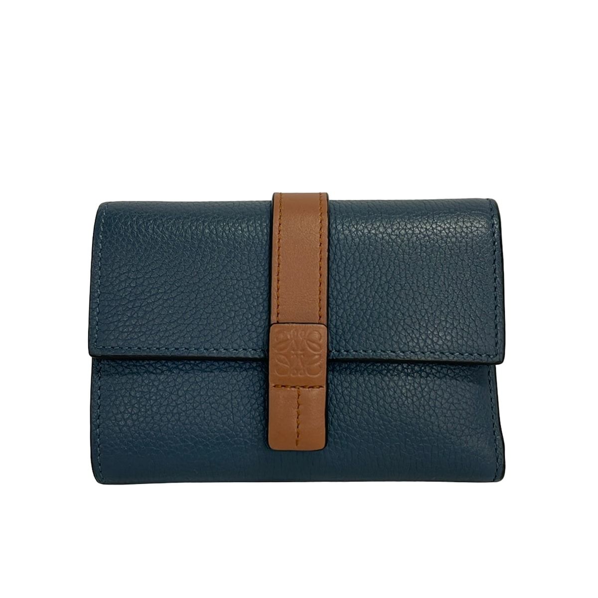 LOEWE(ロエベ) 3つ折り財布 トライフォールド ウォレット ネイビー×ブラウン レザー