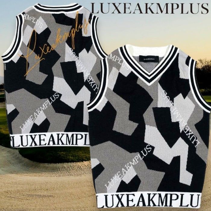 LUXEAKMPLUS リュクスエイケイエムプラス GOLF ゴルフ カーシヴロゴ ニットベスト ゴルフウェア スポーツウェア LAK-23006 定価1.3万 グレー ▲038▼30901h01
