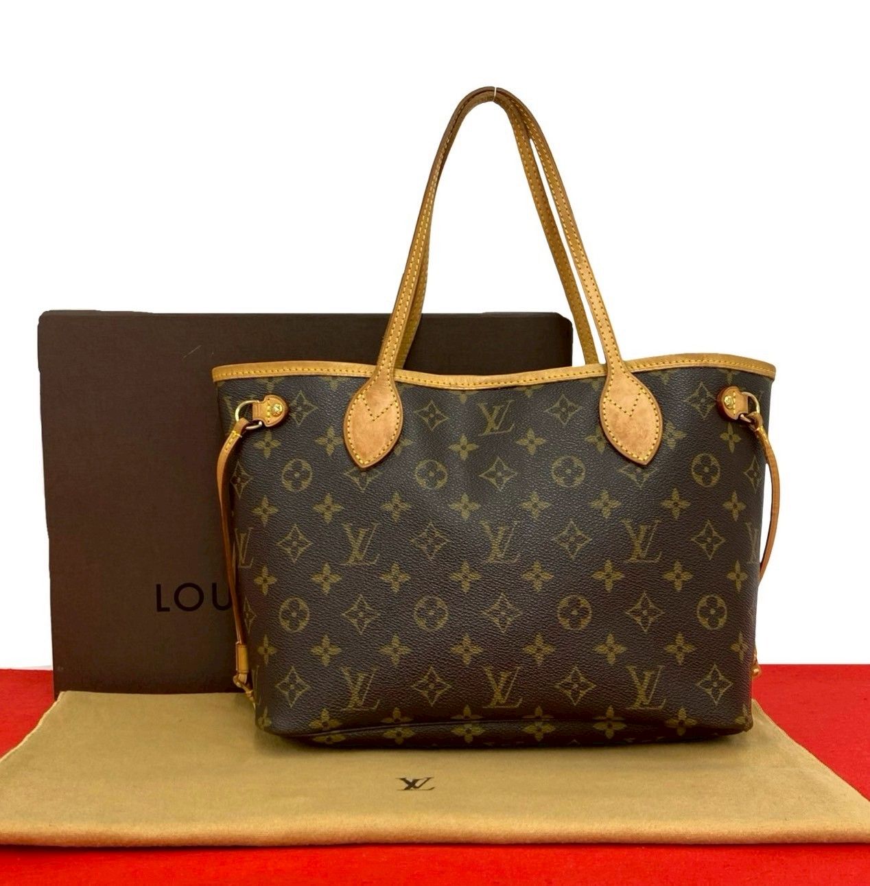 極 美品 箱 袋付き LOUIS VUITTON ルイヴィトン ネヴァーフルPM モノグラム レザー 本革 トートバッグ ハンドバッグ ブラウン 53987