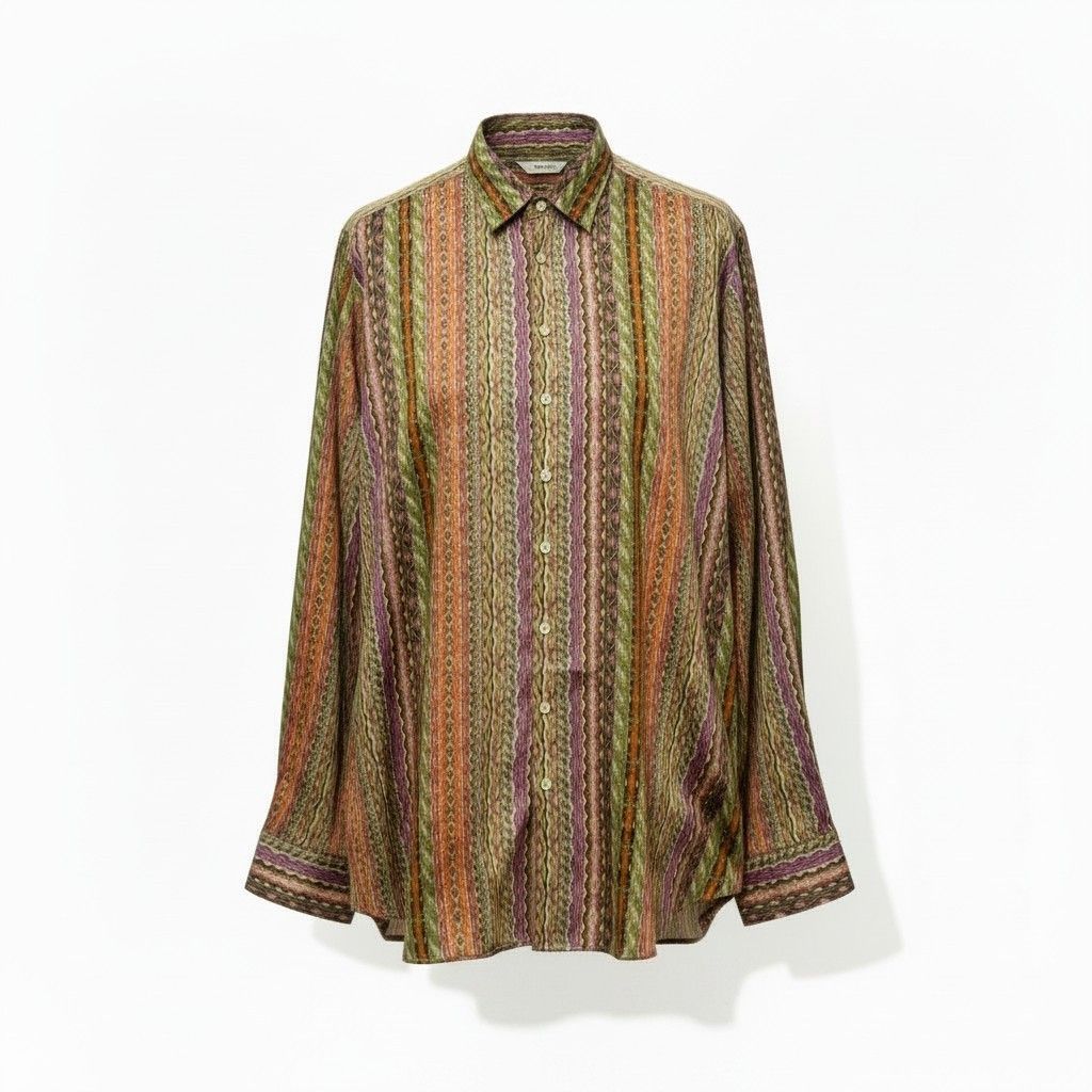83e15【美品】ETRO エトロ ロングスリーブシャツ 総柄 ストライプ イタリア製 ３XLサイズ マルチカラー コットン100％ メンズ 男性用u02t