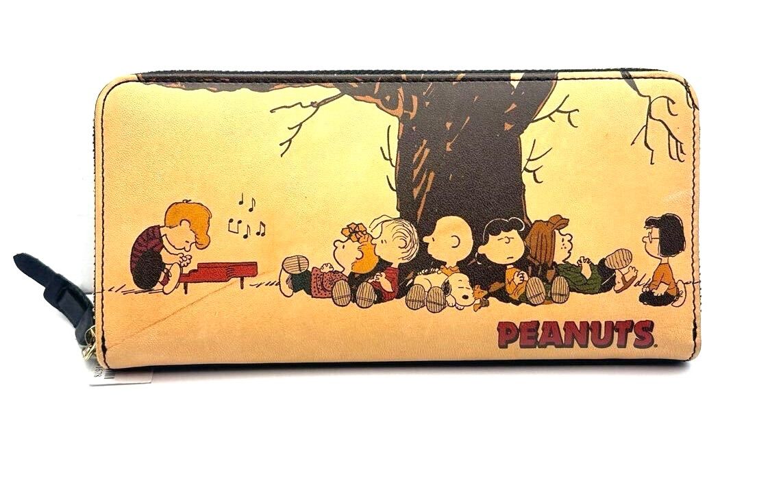 未使用 PEANUTS ピーナッツ スヌーピー ラウンド ファスナー ジップ 長財布 本革 レザー ウォレット インクジェット ビッグツリー