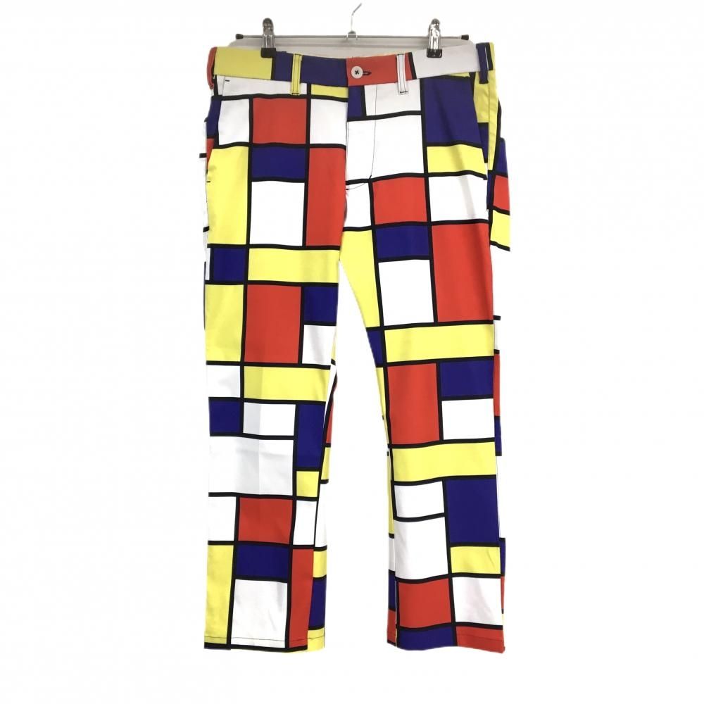 【美品】ラウドマウス パンツ 白×黒×マルチカラー グッチトリート 総柄 ストレッチ メンズ L ゴルフウェア LOUDMOUTH