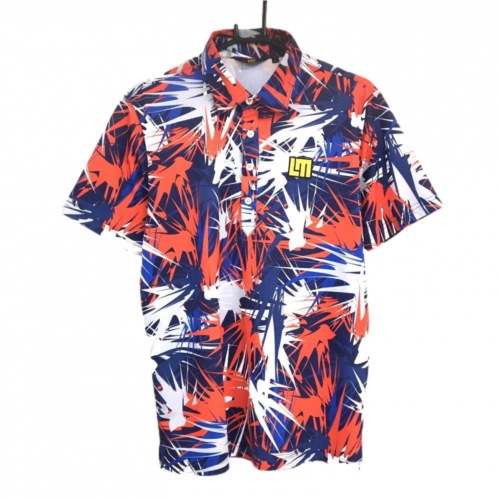 【美品】ラウドマウス 半袖ポロシャツ ネイビー×レッド 総柄 ロゴ刺しゅう メンズ L ゴルフウェア LOUDMOUTH
