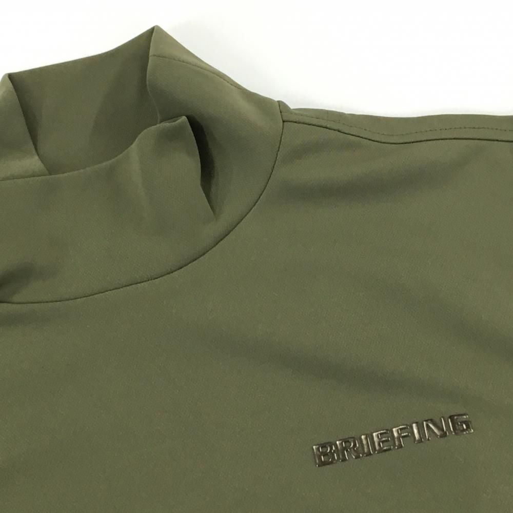 【超美品】ブリーフィング 長袖ハイネックシャツ 白×カーキ バイカラー 胸ロゴ メンズ S ゴルフウェア BRIEFING