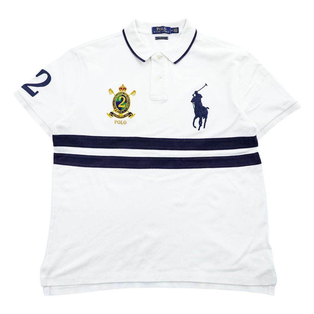 Polo Ralph Lauren 半袖 ポロシャツ CUSTOM SLIM FIT M ホワイト ネイビー ビッグポニー エンブレム