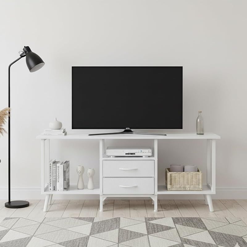 【50インチまで対応】テレビ台 テレビボード ローボード TV台 収納 幅120cm 奥行30cm 高さ53cm 最大約50V型対応 オープン棚+2つ引き出し 配線しやすい 省スペース設計 リビング 木製 (ホワイト) 0
