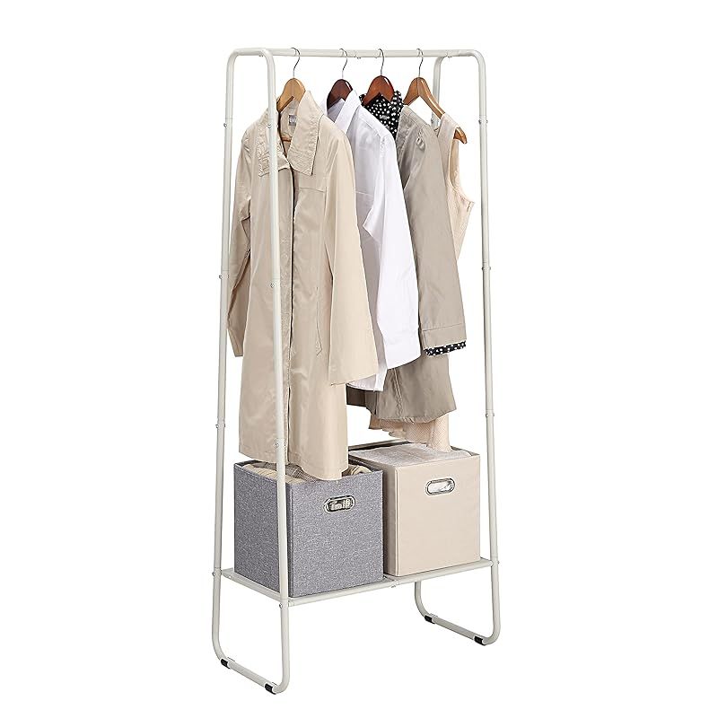サニーポイント ハンガーラック 棚付き シングル おしゃれ コート 洋服掛け 衣類収納 シンプル 省スペース 頑丈 スリム ワードローブ スチール製 (オフホワイト) 0