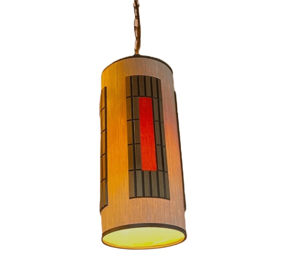 COLOR LIGHT FOR GOOD NIGHTS 60s-70s MID CENTURY WOOD FRAME PENDANT