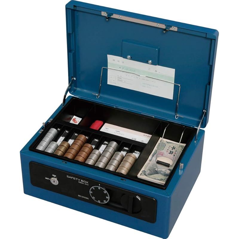 アイリスオーヤマ 金庫 手提げ金庫 ダイヤル式 ダブルロック 防犯ブザー付 A4 SBX-A4 ブルー 0