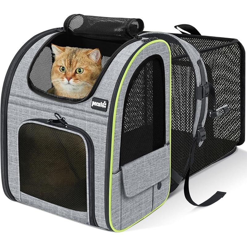 Pecute 犬 リュック 猫 キャリー リュック 拡張可能 2WAY 猫キャリーバッグ 猫 小中型犬用 バッグ 通気性 折り畳み 旅行 通院 防災 避難用 ペットキャリー グレー 0