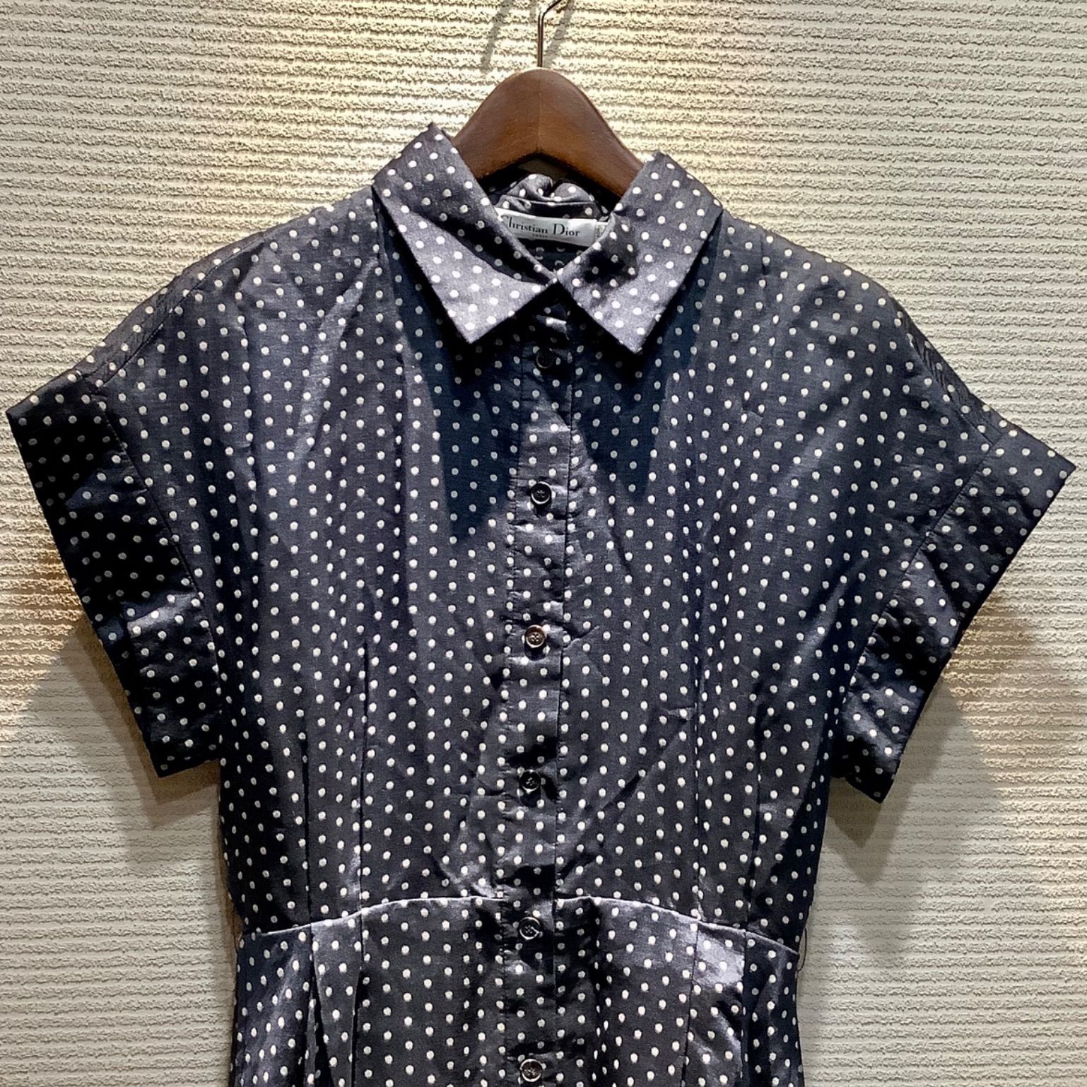 クリスチャンディオール ChristianDior ドット刺繍 ベルト付き シャツ