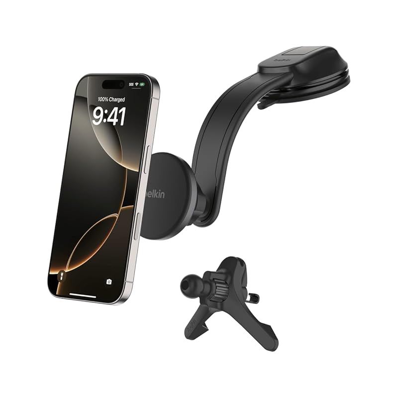 Belkin 車載ワイヤレス充電器 MagSafe対応 Qi2対応 15W急速充電 マグネット式 車載スマホホルダー iPhone 12以降・Qi2対応Android エアコン吹き出し口・ダッシュボード取付 アルミ合金放熱 USB-Cケーブル・27W車載充 0