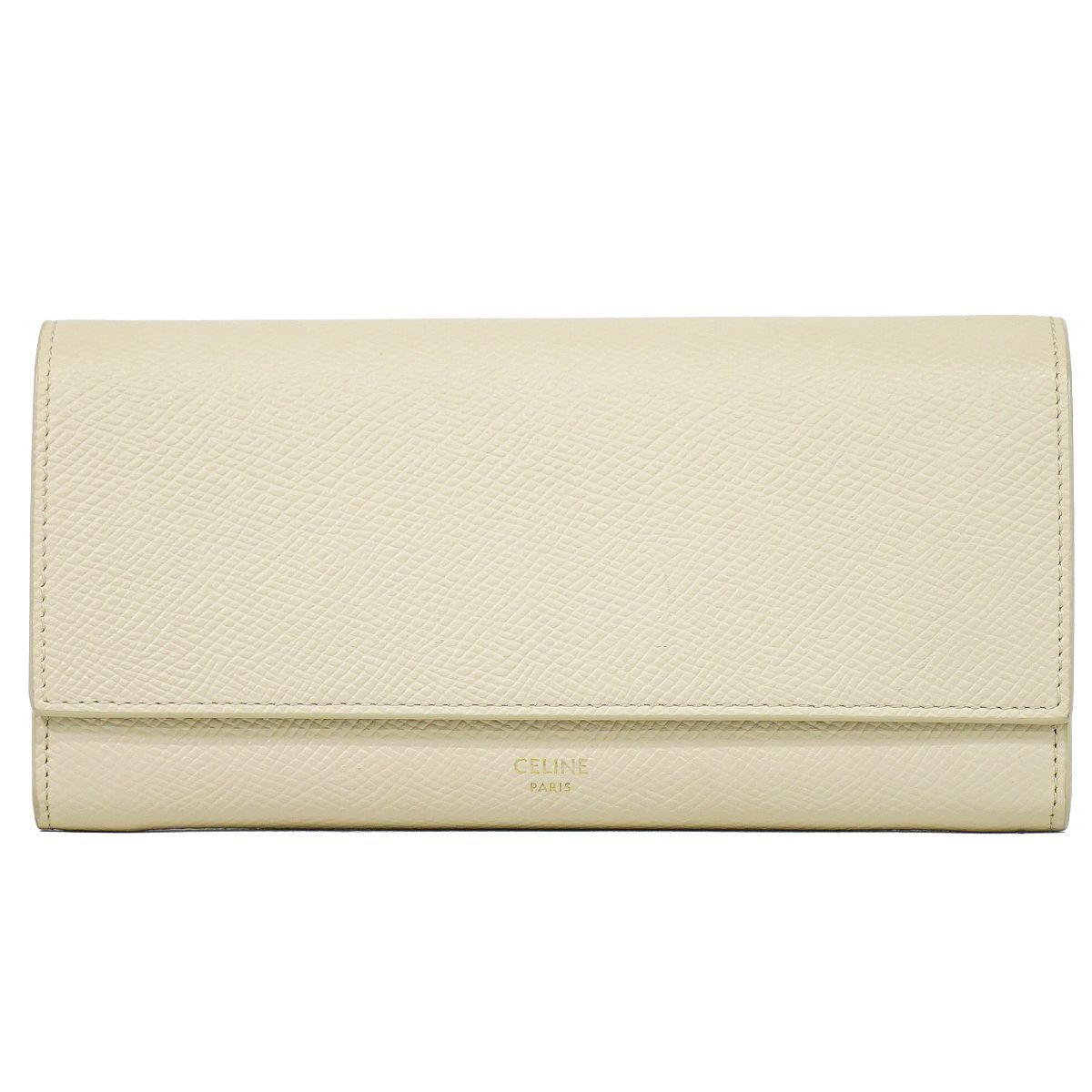 本物 セリーヌ CELINE ラージフラップウォレット 長財布 レザー アイボリー 財布 ウォレット 中古・