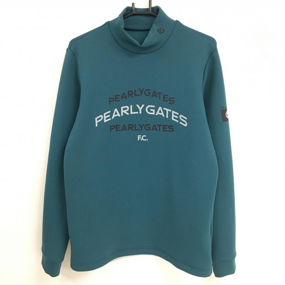【超美品】パーリーゲイツ 長袖ハイネックシャツ スモーキーブルーグリーン系×黒 メンズ 5(L) ゴルフウェア 2024年モデル PEARLY GATES