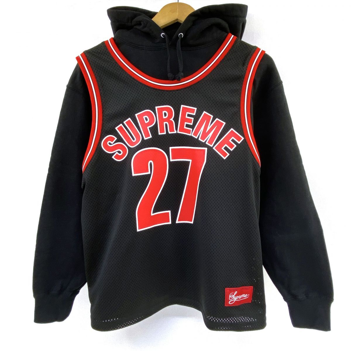 Supreme シュプリーム Basketball Jersey Hooded Sweatshirt バスケットボール ジャージ フーディー Sサイズ ブラック ※中古