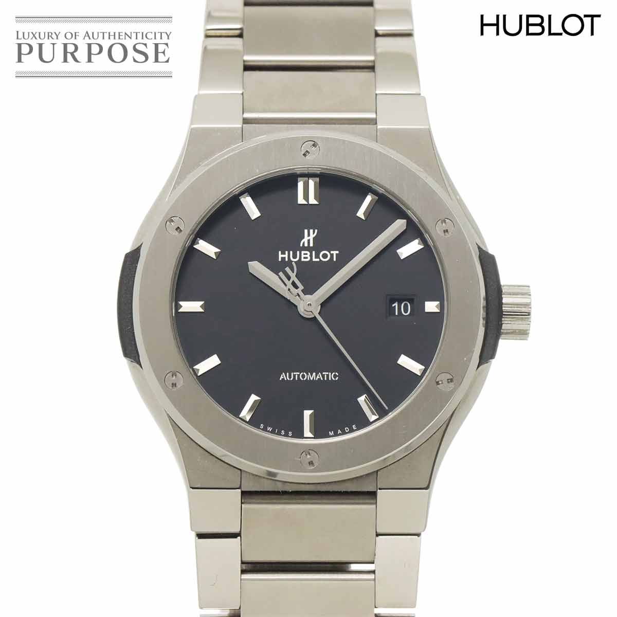 ウブロ HUBLOT クラシックフュージョン チタニウム 548 NX 1170 NX デイト メンズ 腕時計 ブラック 自動巻き Classic fusion 90325416